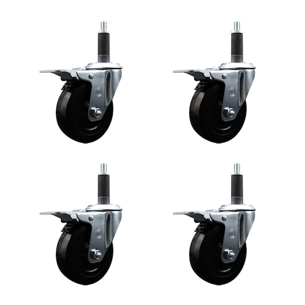 4'' Soft Rubber Swivel 1'' Expanding Stem Caster Set Total Lock Brake, 4PK